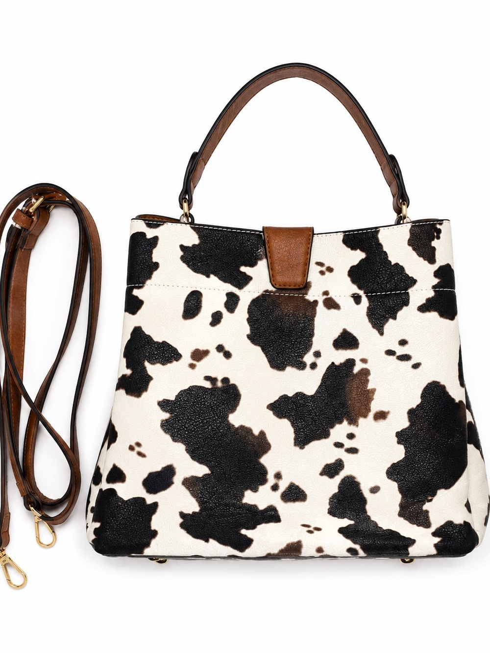 Jen & Co. Vegan Leather Cow Print Handbag Shoulder Bag w/ Strap